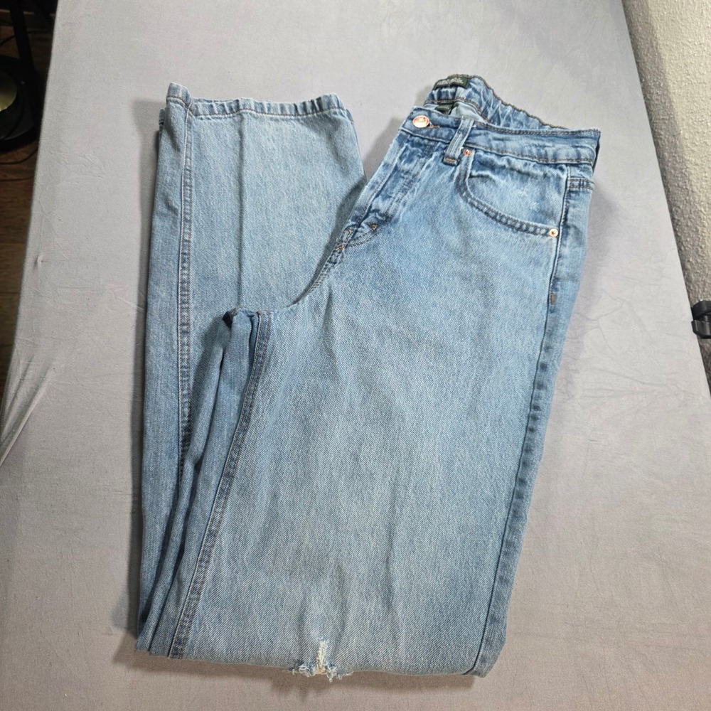 Wild Fable Womens Light Wash Distressed High Rise Button Fly Straight Leg Size 6